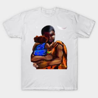 The best Father’s Day gifts 2022 Father and child wearing traditional kinte cloth- Super hero dad -  Strong muscular black man cradling a baby T-Shirt